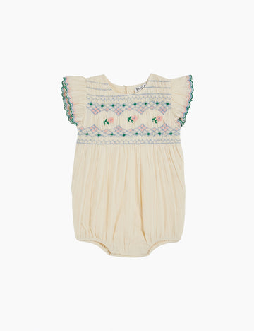 Image of Embroidered Romper in Ecru