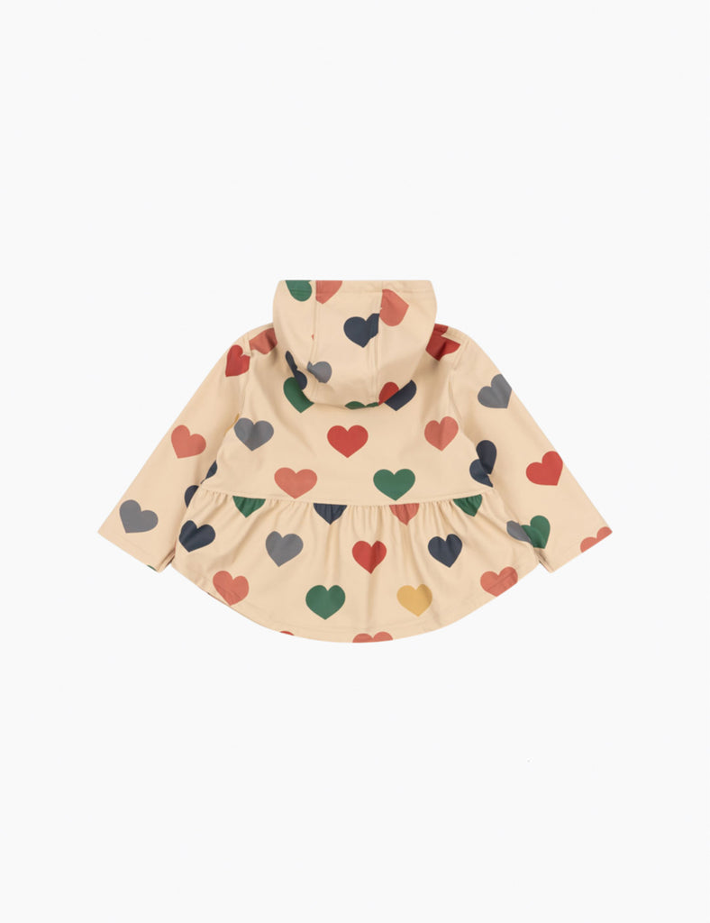 Children's jacket with colorful heart pattern on a white background