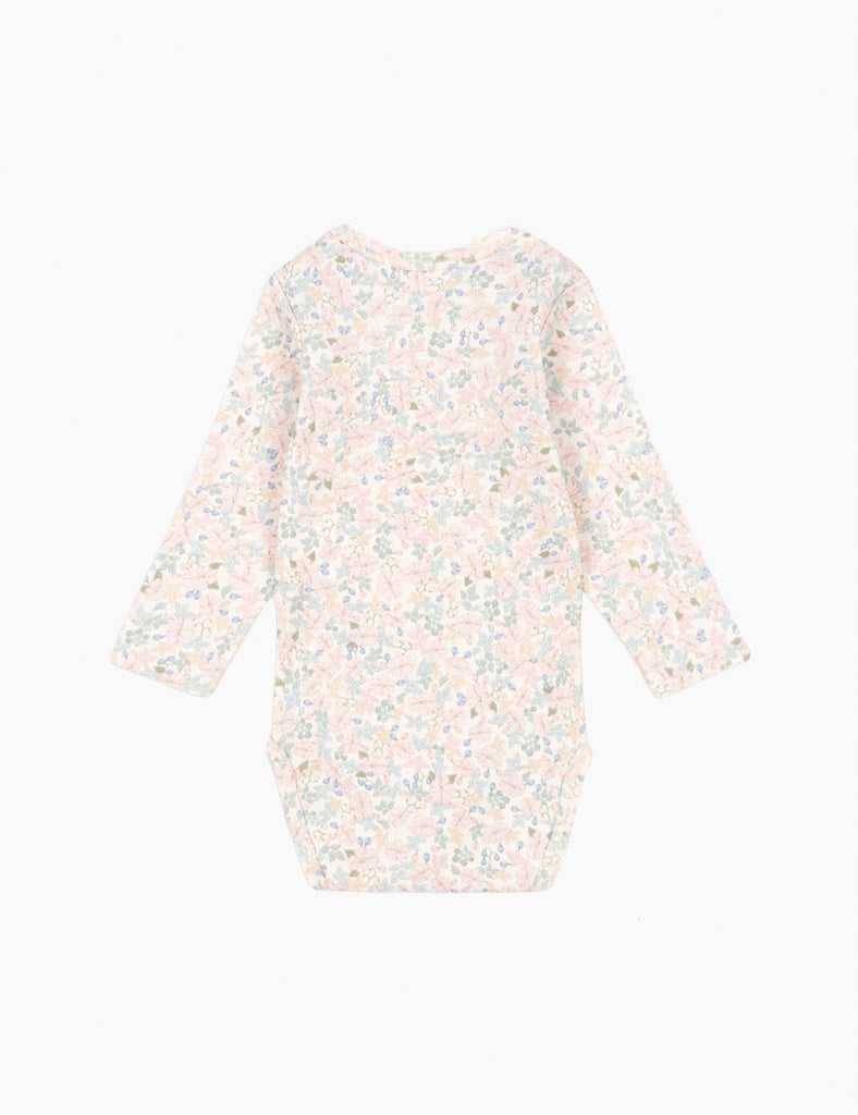 Floral-patterned babygrow on a white background