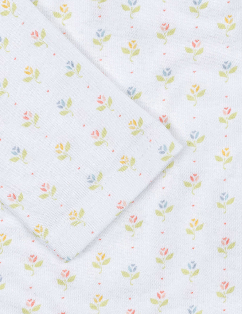 Floral patterned fabric with small flowers on a white background