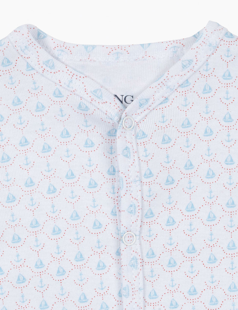 Light blue baby outfit with boat pattern