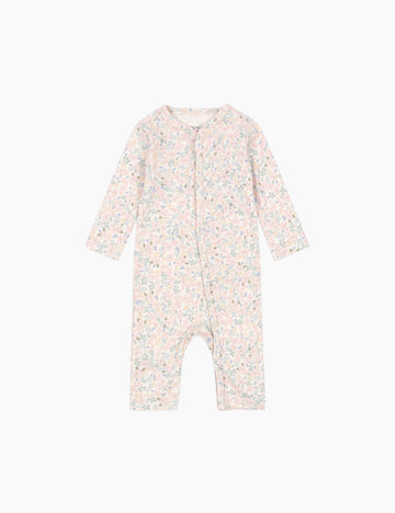 Floral-patterned baby onesie on a white background