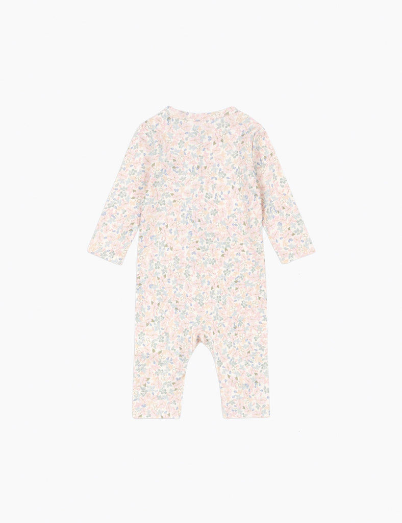 Floral-patterned baby onesie on a white background