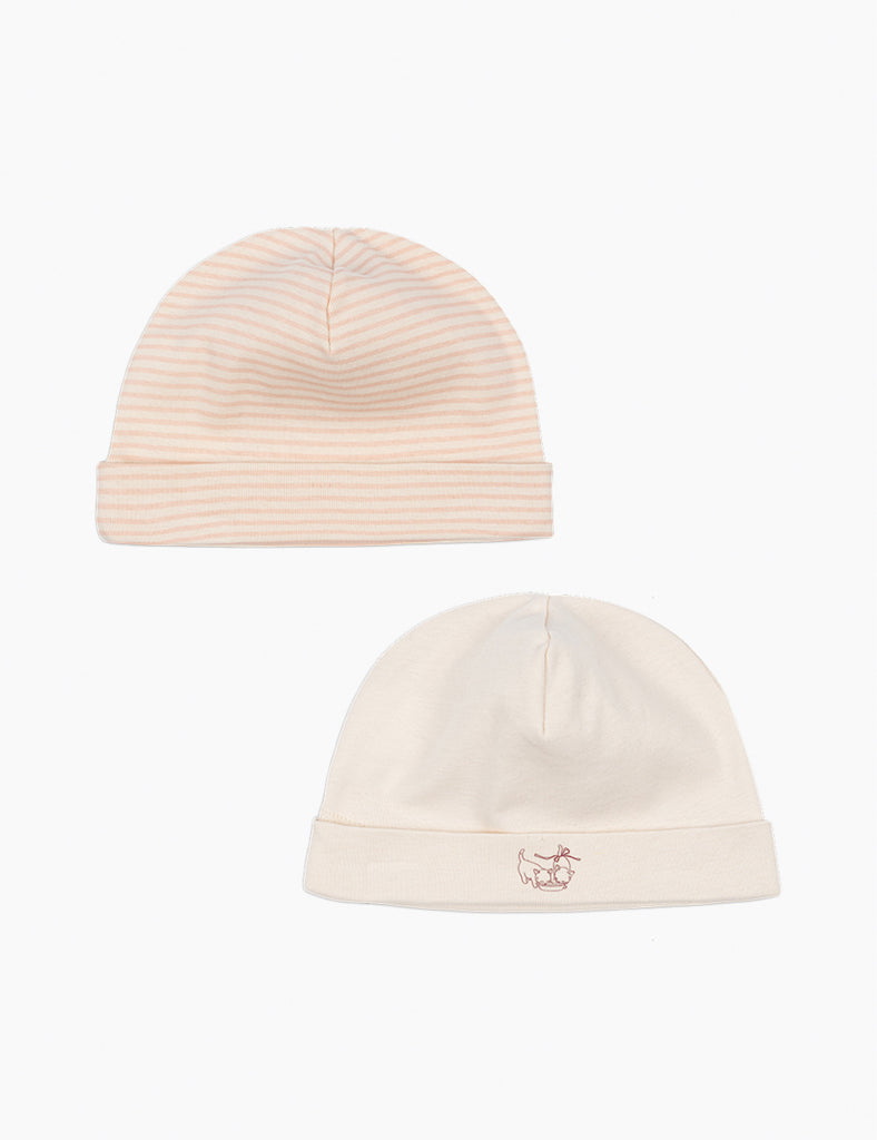 Two baby beanies on a white background