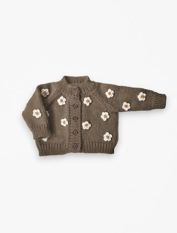 Flower Cardigan flat lay image in Cocoa