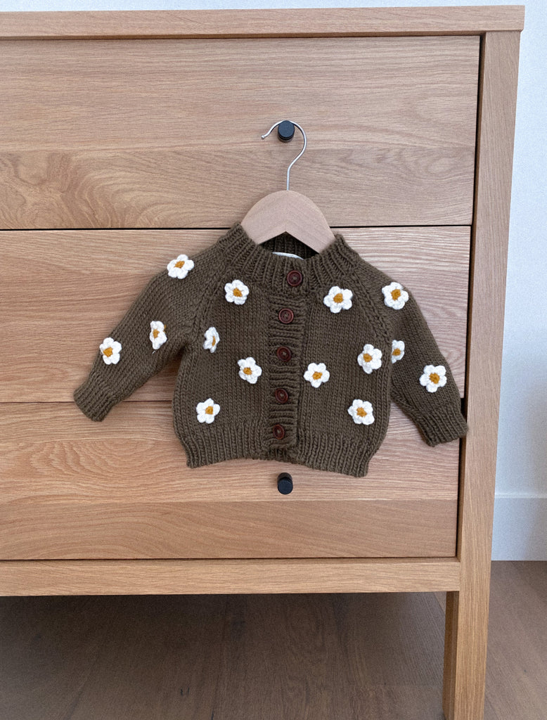 Flower Cardigan lifestyle image in Cocoa