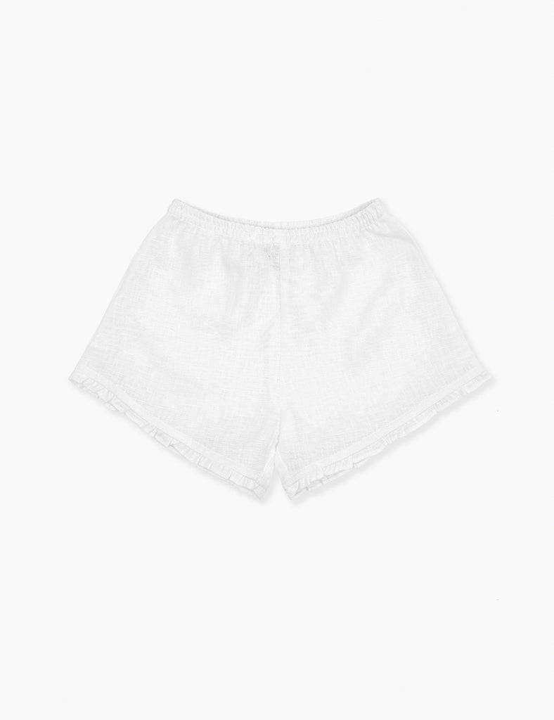 Image of Linen Frill Shorts in White Linen