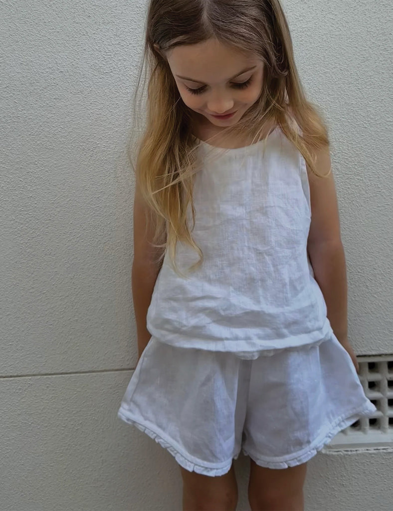 Image of Linen Frill Shorts in White Linen