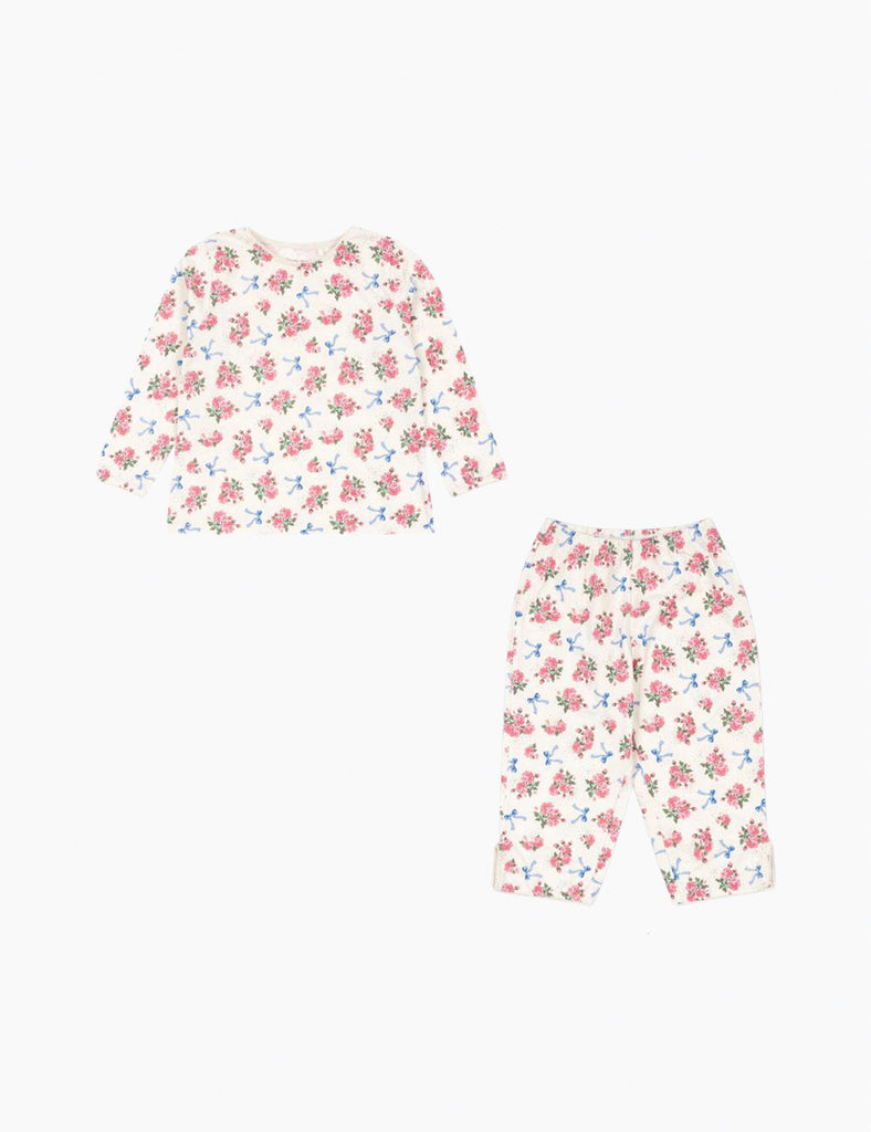 Floral pajama set with top and pants on a white background