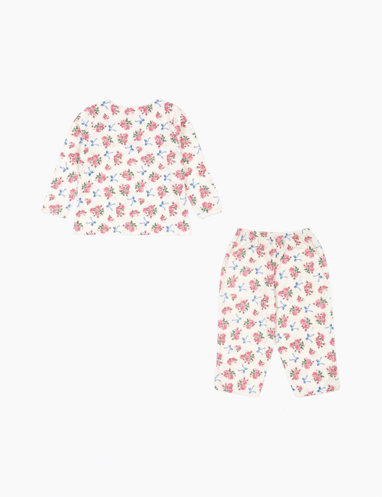 Floral patterned hoodie and pants set on a white background