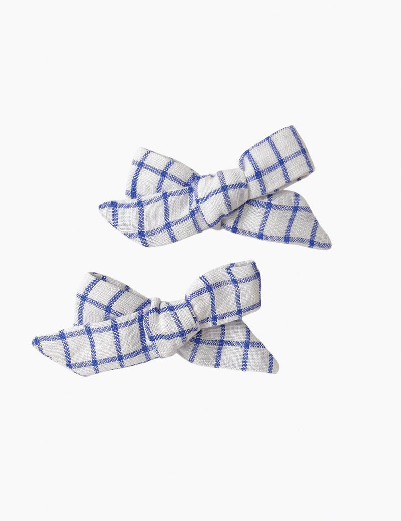 Image of Pig Tail Hair Bows in Blue Plaid