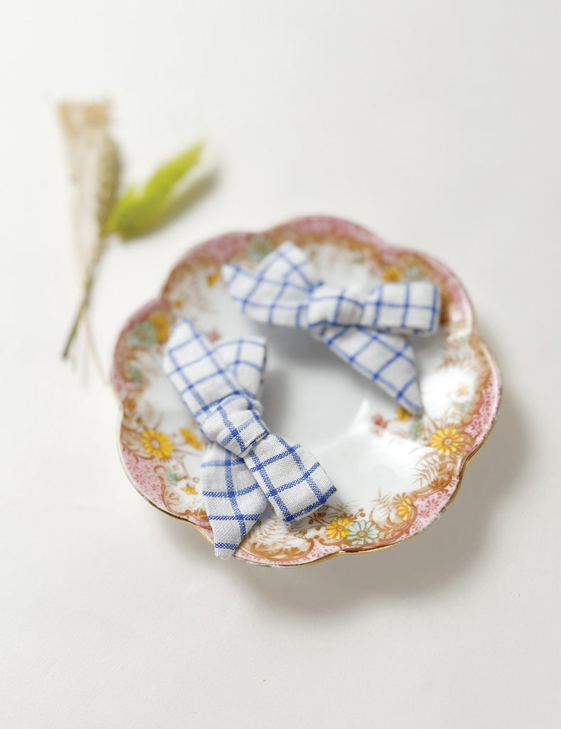 Image of Pig Tail Hair Bows in Blue Plaid