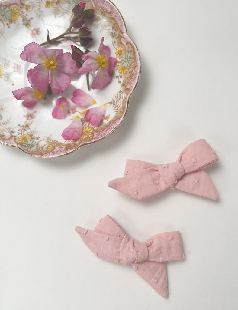 Image of Pig Tail Hair Bows in Swiss Dot Pink