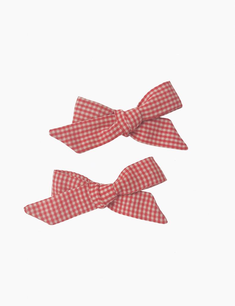 Image of Pig Tail Hair Bows in Tomato Mini Check