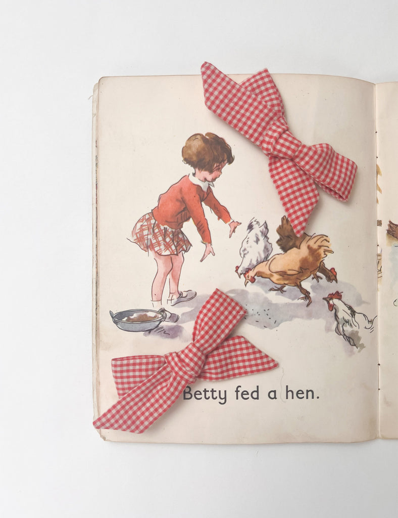 Image of Pig Tail Hair Bows in Tomato Mini Check