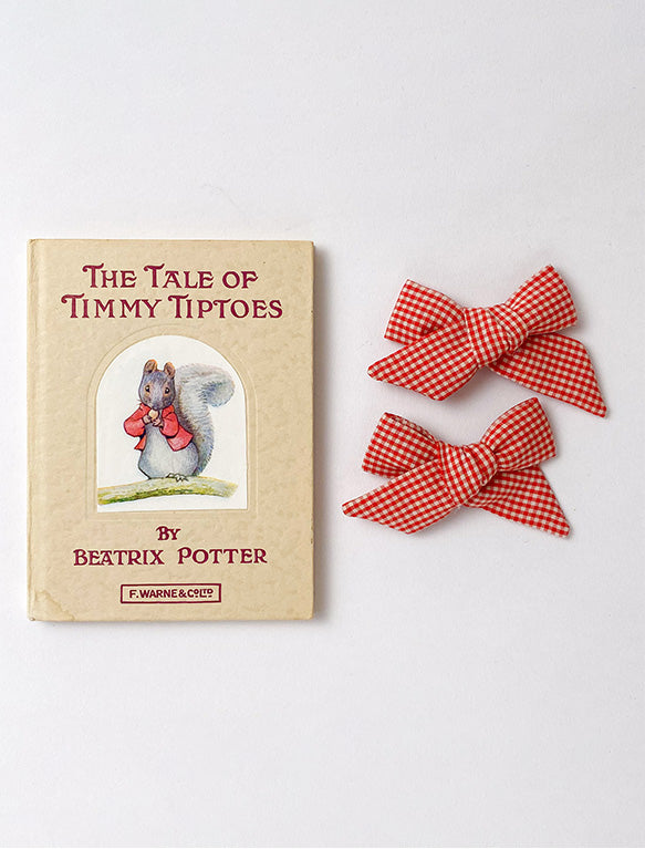 Image of Hair Bows in Tomato Mini Check.
