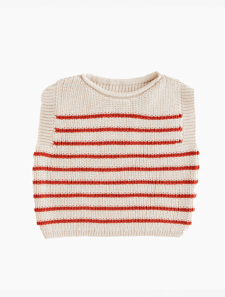 Image of Harvey Baby Vest in Cream and Red Stripe.