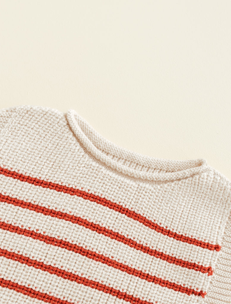 Image of Harvey Toddler Vest in Cream and Red Stripe.