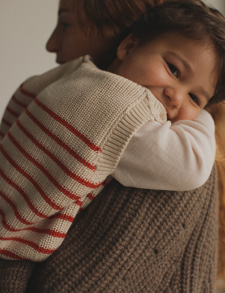 Image of Harvey Toddler Vest in Cream and Red Stripe.