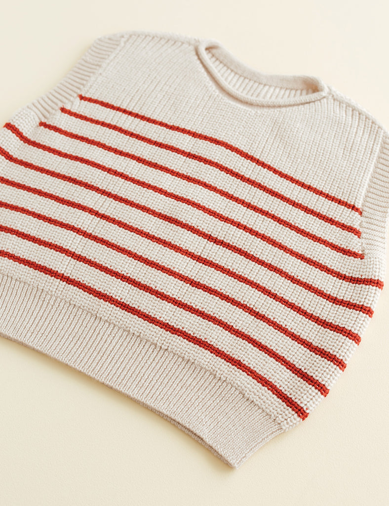 Image of Harvey Toddler Vest in Cream and Red Stripe.