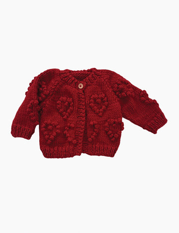 Image of Heart Popcorn Cardigan in Red.