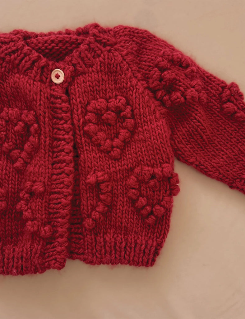 Image of Heart Popcorn Cardigan in Red.