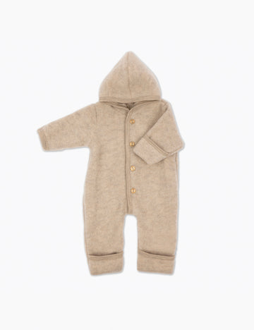 Image of Hooded Wool Fleece Overall in Sand Melange.