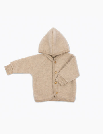 Hooded Wool Jacket in Sand Melange.