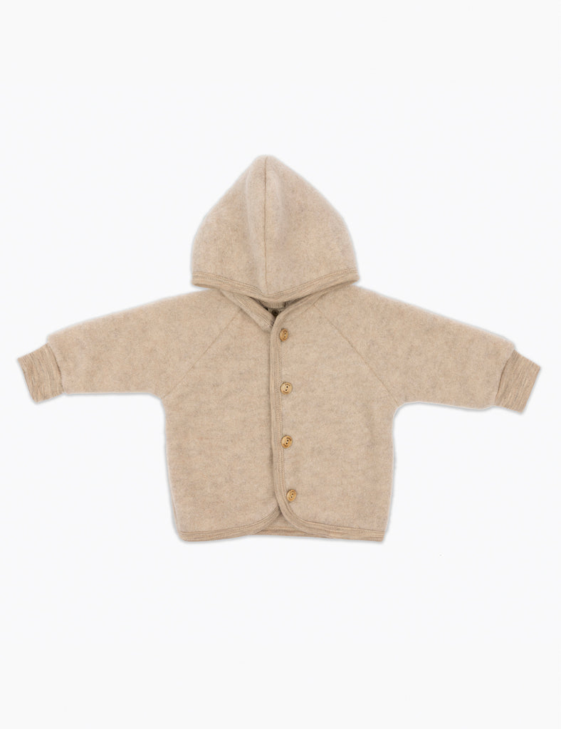 Hooded Wool Jacket in Sand Melange.