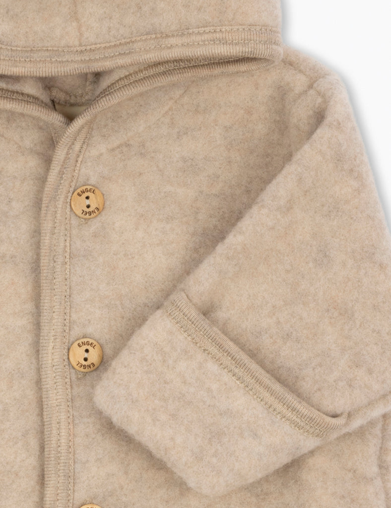 Image of Hooded Wool Fleece Overall in Sand Melange.