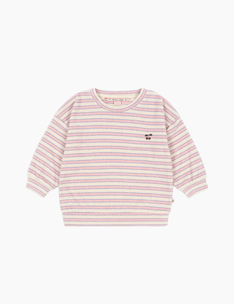 Pink and white striped long-sleeve shirt on a white background