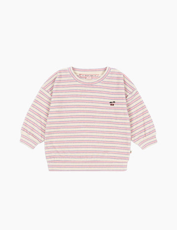Pink and white striped long-sleeve shirt on a white background