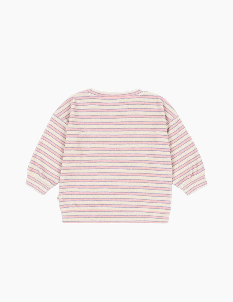 Pink and white striped long-sleeve shirt on a white background