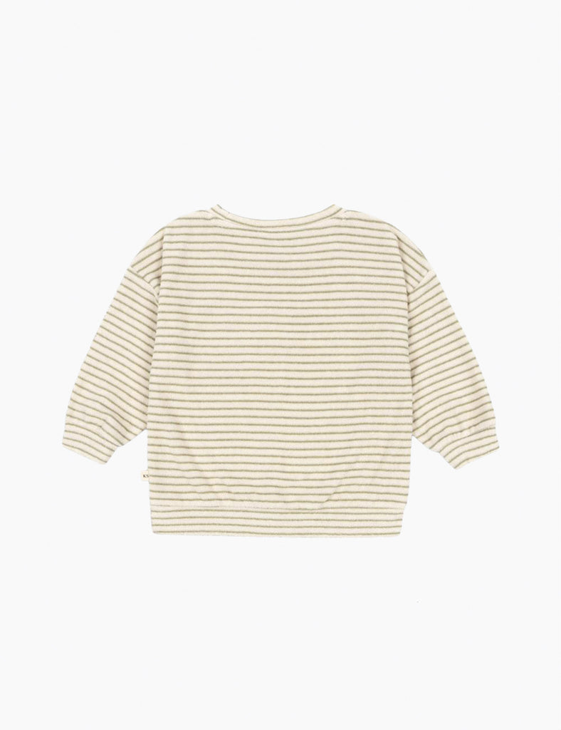 Back view of a striped long-sleeve shirt on a white background