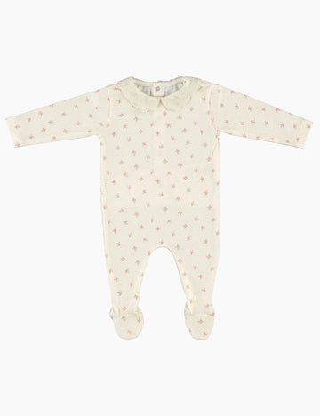 Baby onesie with a subtle pattern on a white background