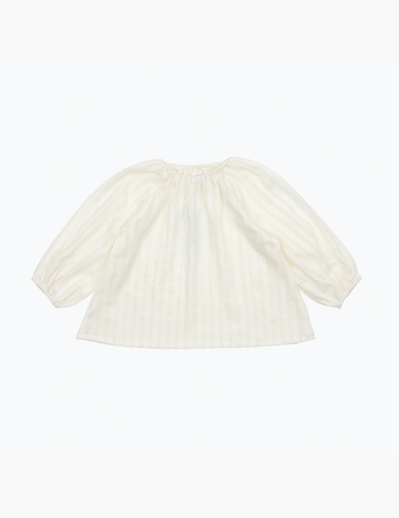 White satin top with puff sleeves on a white background