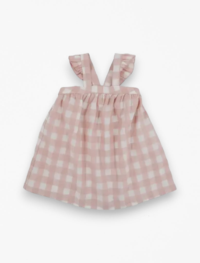 Jeanne Dress in Pink Gingham check flat lay image.