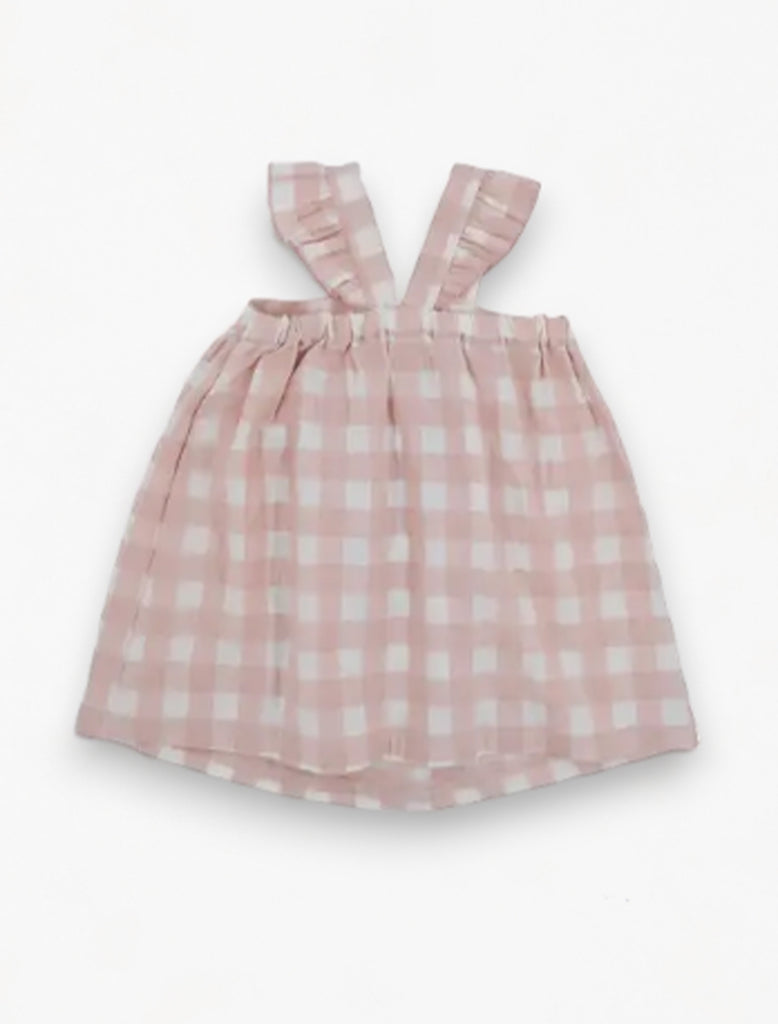 Jeanne Dress in Pink Gingham check flat lay image.