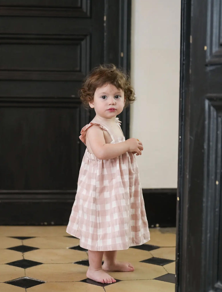 Jeanne Dress in Pink Gingham Check on little girl.