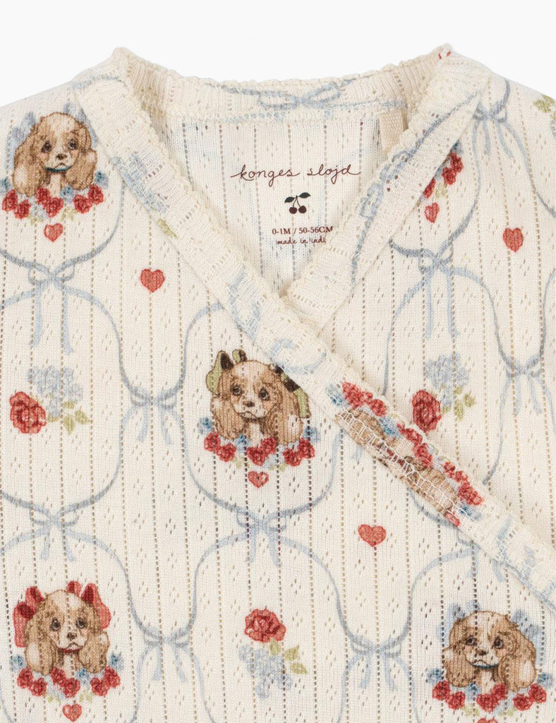 Close up of puppy pattern print on a white background