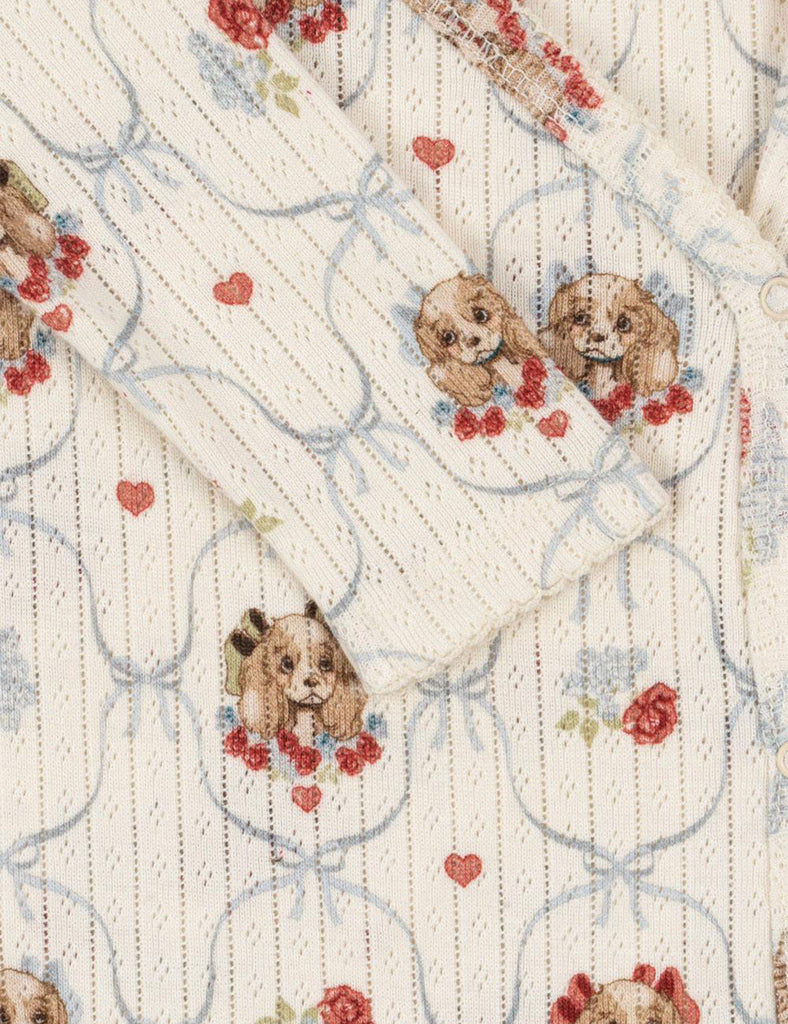 Close up of puppy pattern print on a white background