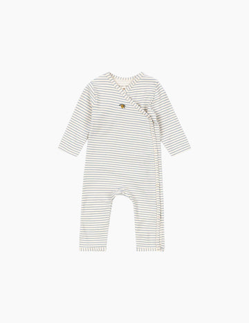 Striped baby romper on a white background