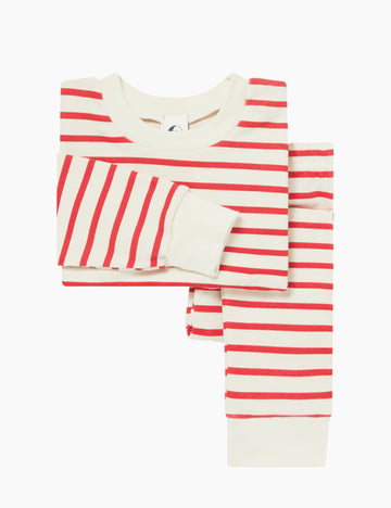 Image of Kids Classic Set in Red and Oatmeal Breton Stripe.