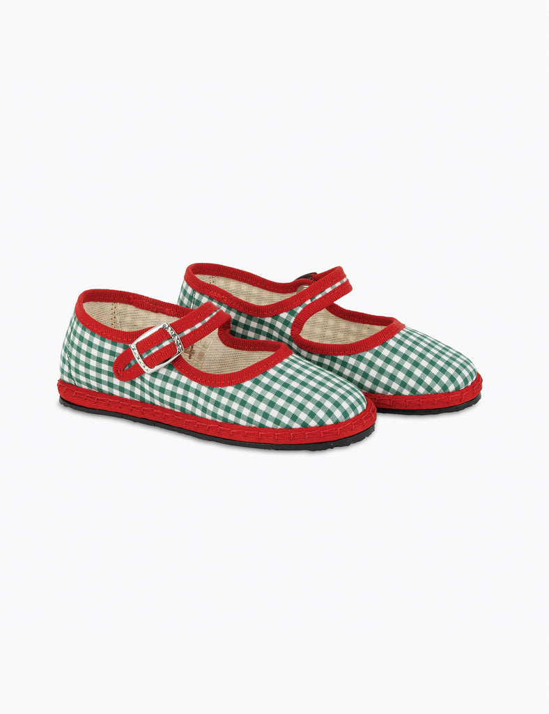 Image of Cotton Mary Jane Flats in Etrusca Green Gingham