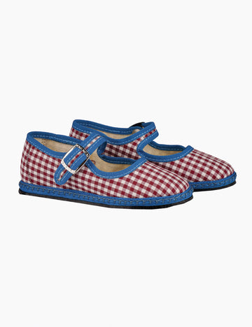 Image of Kids Cotton Mary Jane Flats in Red Gingham