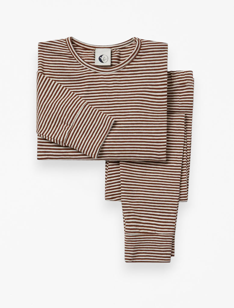 Slim Jersey Set in Chocolate Stripe flat lay image.