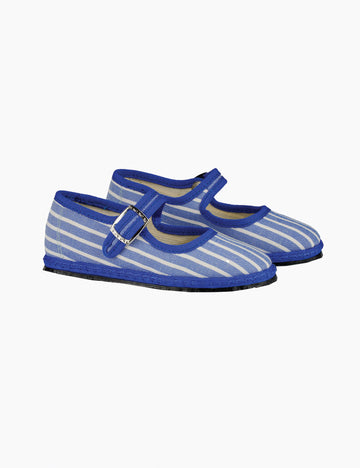 Image of Cotton Mary Jane Flats in Medusa Blue Stripes