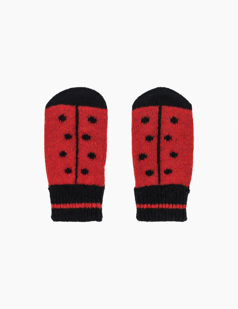 Image of ladybug mittens on a white background.