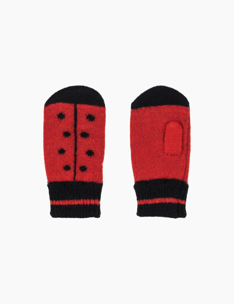 Image of ladybug mittens on a white background.