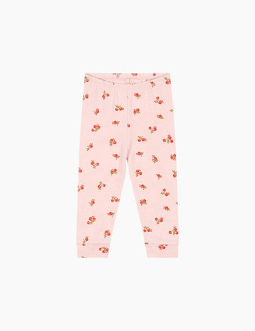Pink children's leggings with floral pattern on a white background